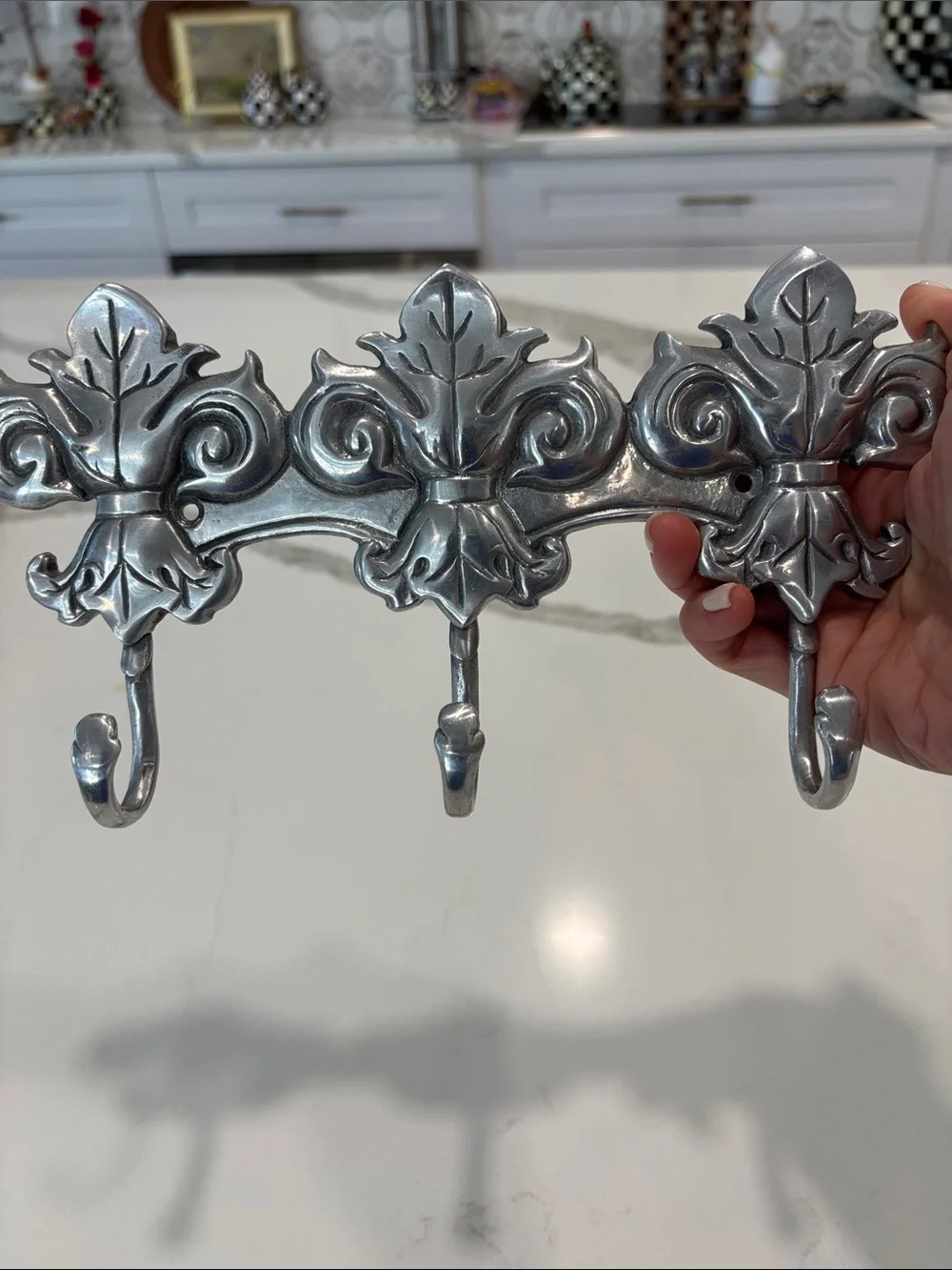 Arthur Court Ornate Silver Leaf 3-Hook Wall Hanger